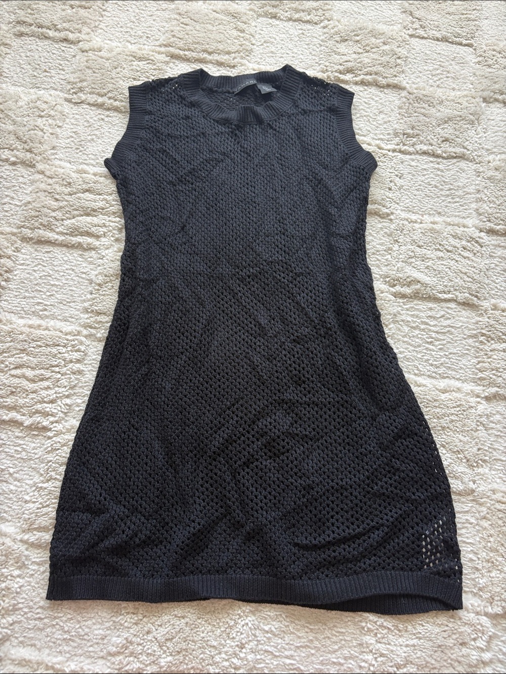 Tahari Black Open-Knit Sleeveless Coverup Dress